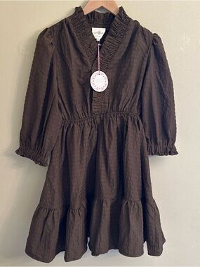 Umgee Textured Ruffle Accent Dress Brown Size Small Smocked Waist Cottagecore 🤎